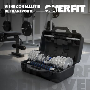 MANCUERNAS CROMADAS 30KG AJUSTABLES + BARRA UNIBLES OVERFIT - 7