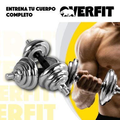 MANCUERNAS CROMADAS 30KG AJUSTABLES + BARRA UNIBLES OVERFIT - 8