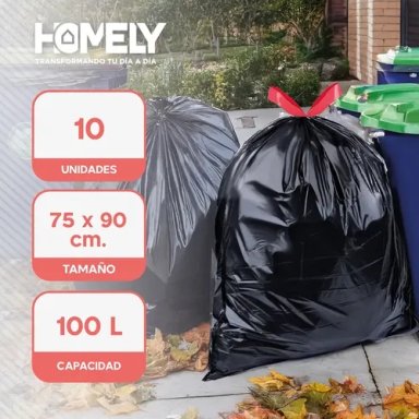 BOLSAS BASURA 75X90CM CON CORDON 20U HOMELY 100L RESISTENTE - 6