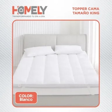TOPPER CUBRE COLCHON KING HOMELY ACOLCHADO PREMIUM BLANCO BLANCO LISO KING - 10