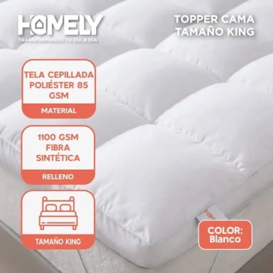 TOPPER CUBRE COLCHON KING HOMELY ACOLCHADO PREMIUM BLANCO BLANCO LISO KING - 2