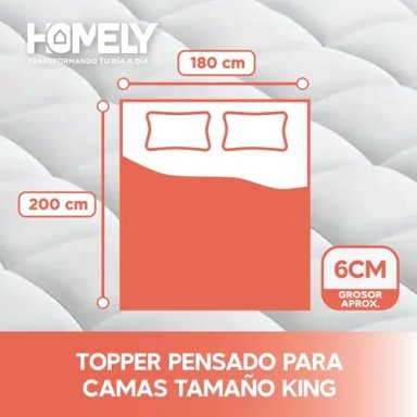 TOPPER CUBRE COLCHON KING HOMELY ACOLCHADO PREMIUM BLANCO BLANCO LISO KING - 6
