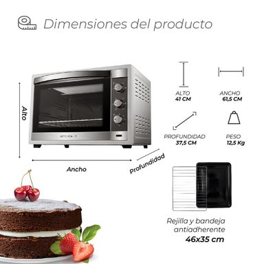 HORNO ELÉCTRICO KITCHEN-IT SILVER SERIES 60L DOBLE VIDRIO - 2