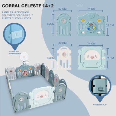 CORRAL KIDSTAR BEBÉ MODELO 14+2 PANELES CELESTE - 2