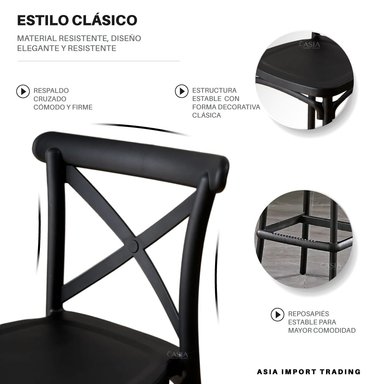 SILLA BAR HOME&DESIGN NEGRA CON RESPALDO CRUZADO - 3