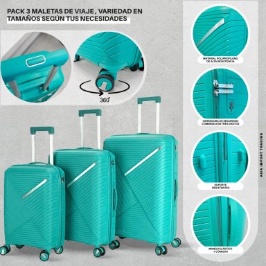 SET 3 MALETAS RIGIDAS URBAN 360° VERDE S/M/L - 2