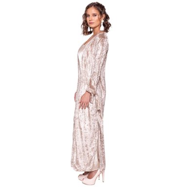 TAPADO KIMONO LARGO REGULAR FIT MUJER MARIA PASKARO DORADO VERONA JASPEADO TERCIOPELO - 3