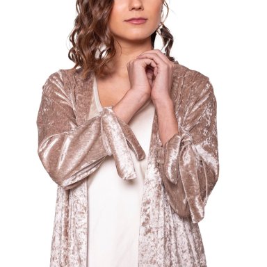 TAPADO KIMONO LARGO REGULAR FIT MUJER MARIA PASKARO DORADO VERONA JASPEADO TERCIOPELO - 4