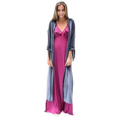TAPADO KIMONO LARGO VERONA GRIS TERCIOPELO MARIA PASKARO - 1