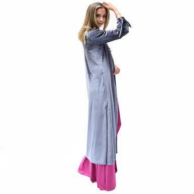 TAPADO KIMONO LARGO VERONA GRIS TERCIOPELO MARIA PASKARO - 2