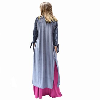 TAPADO KIMONO LARGO VERONA GRIS TERCIOPELO MARIA PASKARO - 3