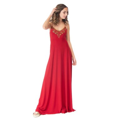 VESTIDO LARGO BERLIN ROJO ITALIANO LYCRA BORDADO A MANO MARIA PASKARO - 1