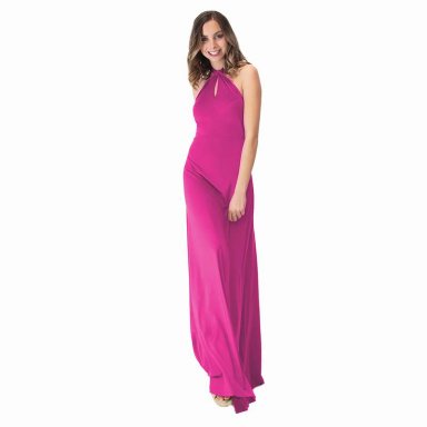 VESTIDO LARGO MARIA PASKARO FUCSIA OPORTO LYCRA HALTER AMARRA - 1