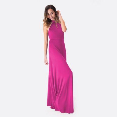 VESTIDO LARGO MARIA PASKARO FUCSIA OPORTO LYCRA HALTER AMARRA - 2
