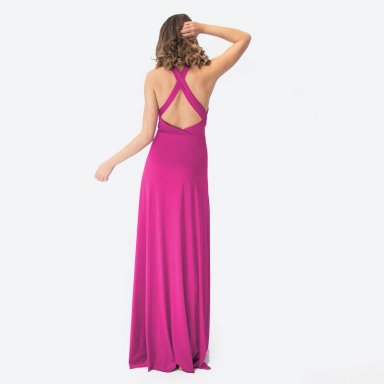 VESTIDO LARGO MARIA PASKARO FUCSIA OPORTO LYCRA HALTER AMARRA - 3