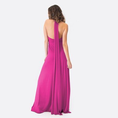 VESTIDO LARGO MARIA PASKARO FUCSIA OPORTO LYCRA HALTER AMARRA - 4