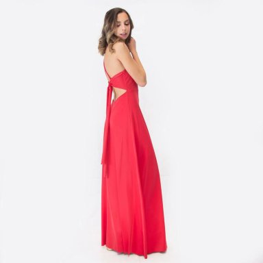 VESTIDO LARGO PARIS ROJO LYCRA LAZO MARIA PASKARO - 2