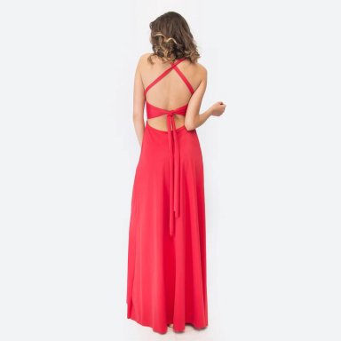 VESTIDO LARGO PARIS ROJO LYCRA LAZO MARIA PASKARO - 3