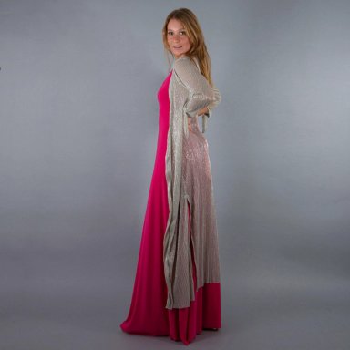 TAPADO KIMONO LARGO VERONA PLATEADO PLISADO TRANSPARENTE METALIZADO MARIA PASKARO - 2