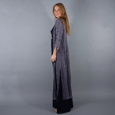TAPADO KIMONO LARGO REGULAR FIT MUJER MARIA PASKARO GRIS VERONA PLISADO - 2