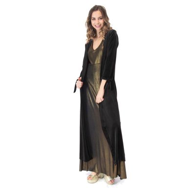 TAPADO KIMONO LARGO VERONA NEGRO TERCIOPELO MARIA PASKARO - 1