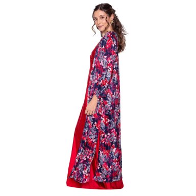 TAPADO KIMONO LARGO REGULAR FIT MUJER MARIA PASKARO AZUL VERONA FLORES PLISADO - 2