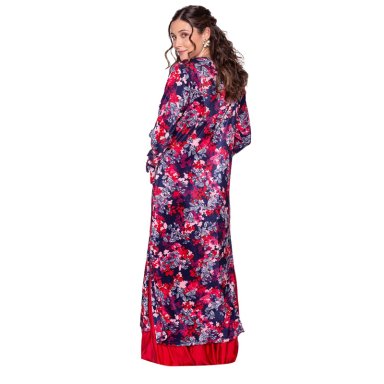TAPADO KIMONO LARGO REGULAR FIT MUJER MARIA PASKARO AZUL VERONA FLORES PLISADO - 3