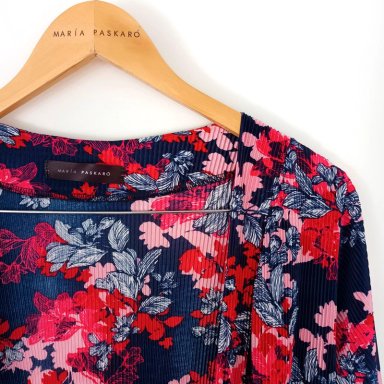TAPADO KIMONO LARGO REGULAR FIT MUJER MARIA PASKARO AZUL VERONA FLORES PLISADO - 4