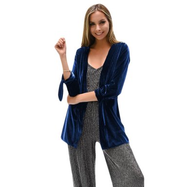 TAPADO KIMONO CORTO RECTO MUJER MARIA PASKARO AZUL DUBLIN TERCIOPELO - 1