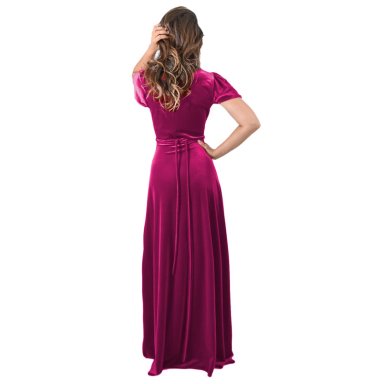 VESTIDO LARGO MUJER MARIA PASKARO FUCSIA YORK TERCIOPELO MANGAS - 2