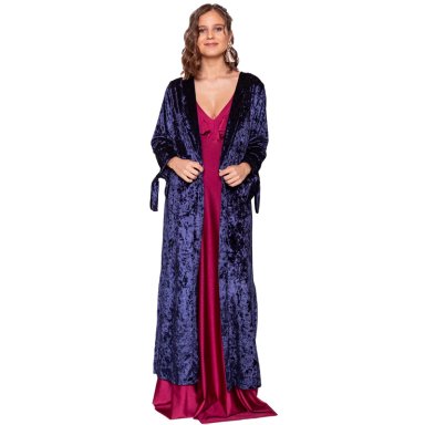TAPADO KIMONO LARGO MUJER MARIA PASKARO AZUL KIMONO VERONA TERCIOPELO - 1