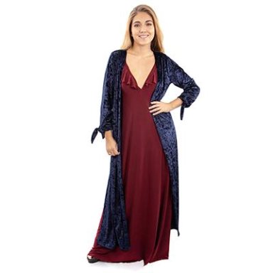 TAPADO KIMONO LARGO MUJER MARIA PASKARO AZUL KIMONO VERONA TERCIOPELO - 3