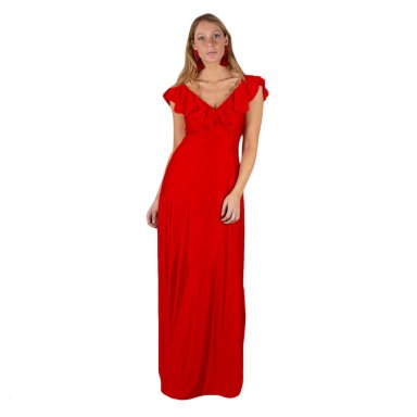VESTIDO LARGO MUJER MARIA PASKARO ROJO MARKEN LYCRA DUPONT - 2