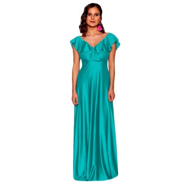VESTIDO LARGO MUJER MARIA PASKARO TURQUESA MARKEN LYCRA VUELO GRANDE - 1