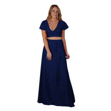 CONJUNTO ROMA AZUL MARINO LYCRA FALDA LAZO MARIA PASKARO - 1