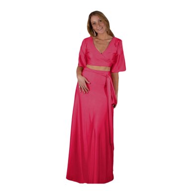 CONJUNTO MAXI REGULAR FIT MUJER MARIA PASKARO FUCSIA MONACO LYCRA FALDA LAZO - 1