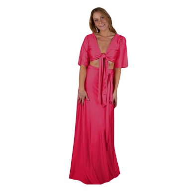 CONJUNTO MAXI REGULAR FIT MUJER MARIA PASKARO FUCSIA MONACO LYCRA FALDA LAZO - 2