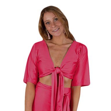 CONJUNTO MAXI REGULAR FIT MUJER MARIA PASKARO FUCSIA MONACO LYCRA FALDA LAZO - 3