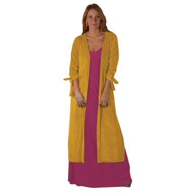 TAPADO KIMONO LARGO REGULAR FIT MUJER MARIA PASKARO MOSTAZA VERONA TERCIOPELO - 1