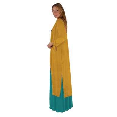 TAPADO KIMONO LARGO REGULAR FIT MUJER MARIA PASKARO MOSTAZA VERONA TERCIOPELO - 2