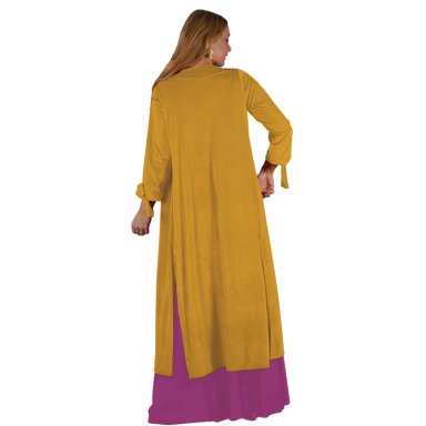 TAPADO KIMONO LARGO REGULAR FIT MUJER MARIA PASKARO MOSTAZA VERONA TERCIOPELO - 3