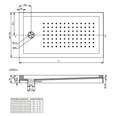 RECEPTÁCULO DE DUCHA STRETTO FULL KIT 140 X 70 X 14 CM - 6