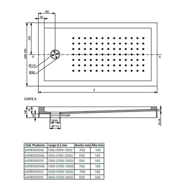 RECEPTÁCULO DE DUCHA STRETTO FULL KIT 110 X 70 X 14 CM - 5