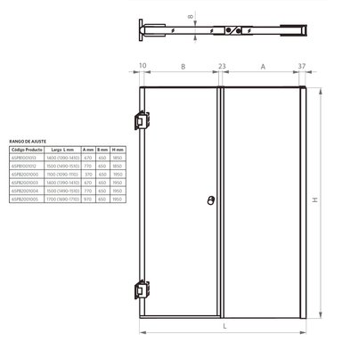 MAMPARA ABATIBLE STRETTO 140 X 195 CM 8 MM - 4