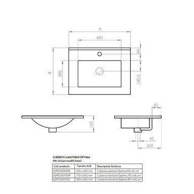 CUBIERTA STRETTO VANITORIO 70 X 46 CM ÓPTIMA MDF - 3