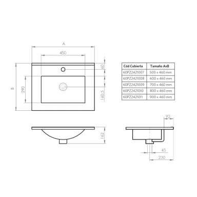 CUBIERTA VANITORIO OPTIMA 120X46 CM - 3