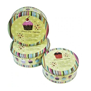 SET DE 3 CANISTER REDONDOS DE METAL DISEÑO CUPCAKES - 1