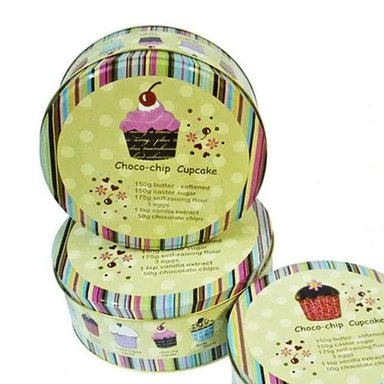 SET DE 3 CANISTER REDONDOS DE METAL DISEÑO CUPCAKES - 2