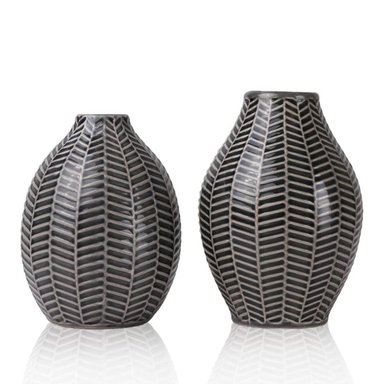 SET 2 JARRONES DISEÑO HOJAS GRIS - 1