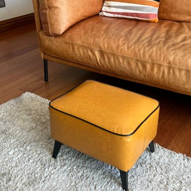 TABURETE REPOSAPIE S OTOMANO RECTANGULAR ECO CUERO CARAMELO - 6